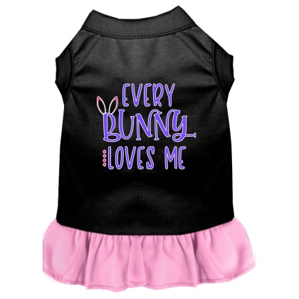 Every Bunny Loves me Screen Print Dog Dress Black with Light Pink Lg