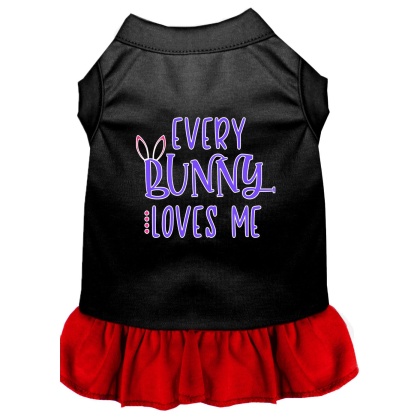 Every Bunny Loves me Screen Print Dog Dress Black with Red Lg