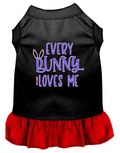 Every Bunny Loves me Screen Print Dog Dress Black with Red Lg