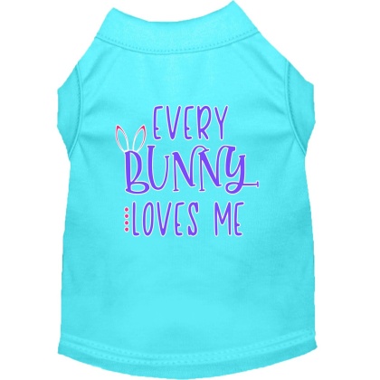 Every Bunny Loves me Screen Print Dog Shirt Aqua Lg