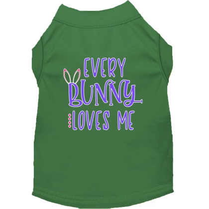 Every Bunny Loves me Screen Print Dog Shirt Green Lg