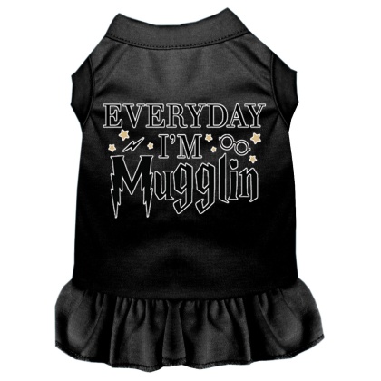 Everyday I'm Mugglin Screen Print Dog Dress Black 4X (22)