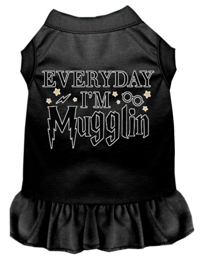 Everyday I'm Mugglin Screen Print Dog Dress Black 4X (22)