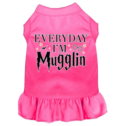 Everyday I'm Mugglin Screen Print Dog Dress Bright Pink 4X (22)