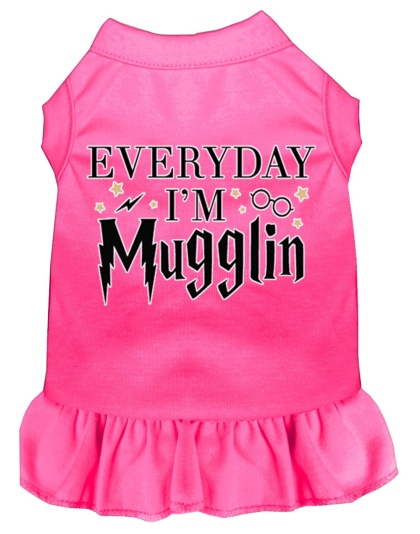 Everyday I'm Mugglin Screen Print Dog Dress Bright Pink 4X (22)