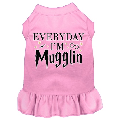 Everyday I'm Mugglin Screen Print Dog Dress Light Pink 4X (22)