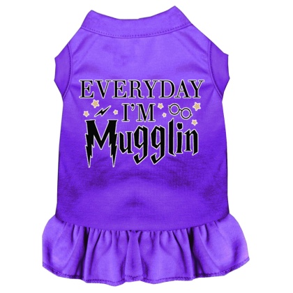 Everyday I'm Mugglin Screen Print Dog Dress Purple 4X (22)