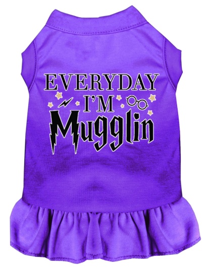 Everyday I'm Mugglin Screen Print Dog Dress Purple 4X (22)
