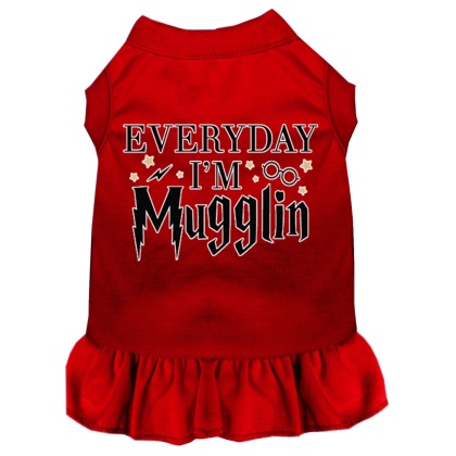Everyday I'm Mugglin Screen Print Dog Dress Red 4X (22)