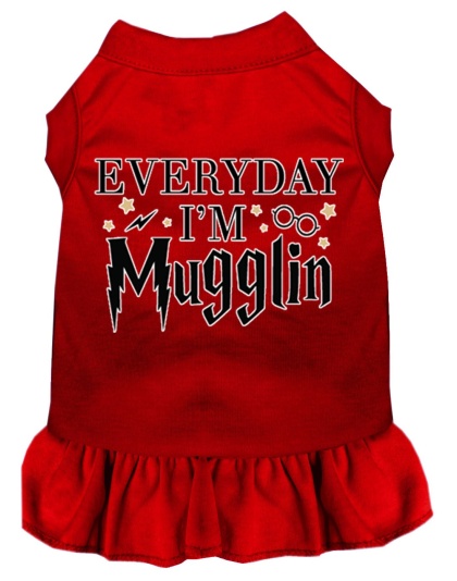 Everyday I'm Mugglin Screen Print Dog Dress Red 4X (22)