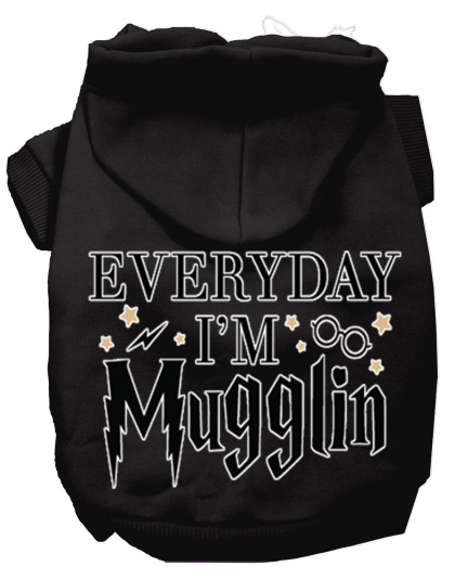 Everyday I'm Mugglin Screen Print Dog Hoodie Black L