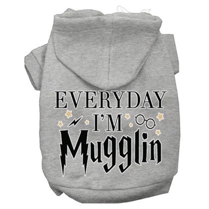 Everyday I'm Mugglin Screen Print Dog Hoodie Grey L