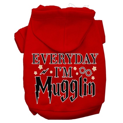 Everyday I'm Mugglin Screen Print Dog Hoodie Red L