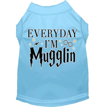 Everyday I'm Mugglin Screen Print Dog Shirt Baby Blue Lg