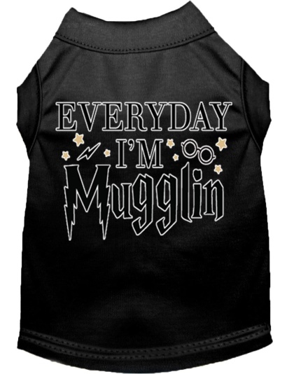 Everyday I'm Mugglin Screen Print Dog Shirt Black Lg