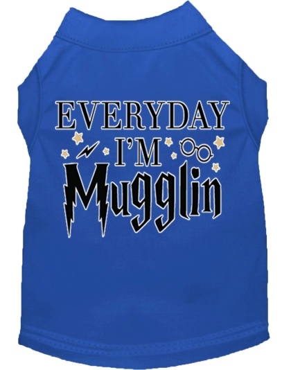 Everyday I'm Mugglin Screen Print Dog Shirt Blue Lg