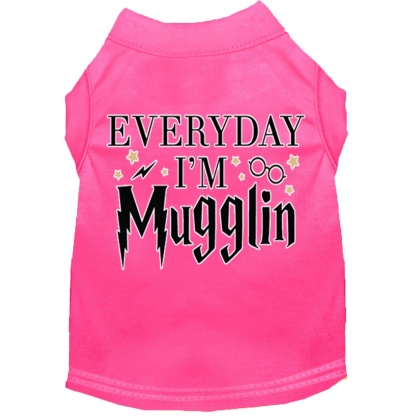 Everyday I'm Mugglin Screen Print Dog Shirt Bright Pink Lg