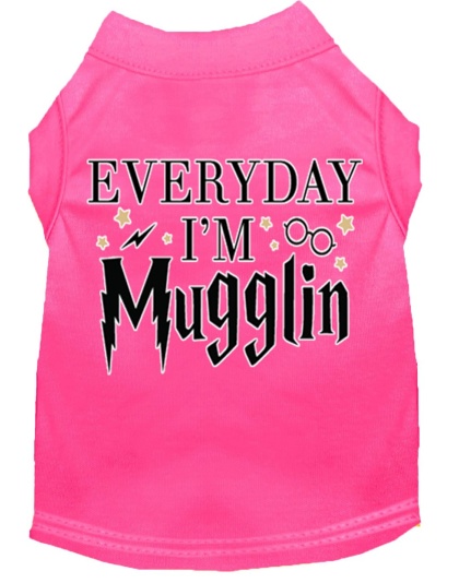 Everyday I'm Mugglin Screen Print Dog Shirt Bright Pink Lg