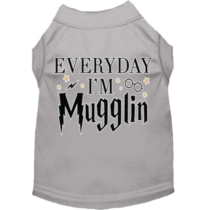 Everyday I'm Mugglin Screen Print Dog Shirt Grey Lg