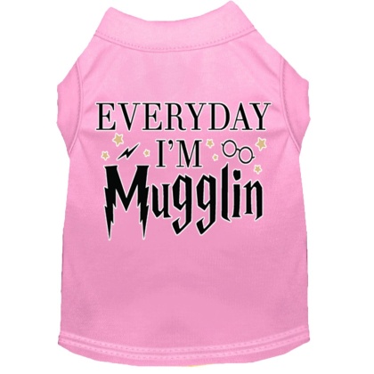 Everyday I'm Mugglin Screen Print Dog Shirt Light Pink Lg