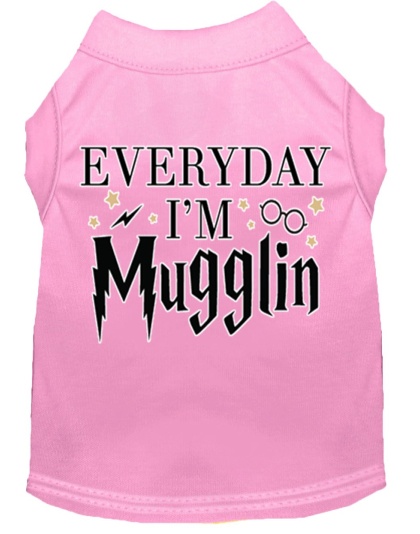 Everyday I'm Mugglin Screen Print Dog Shirt Light Pink Lg
