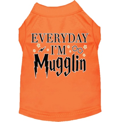 Everyday I'm Mugglin Screen Print Dog Shirt Orange Lg