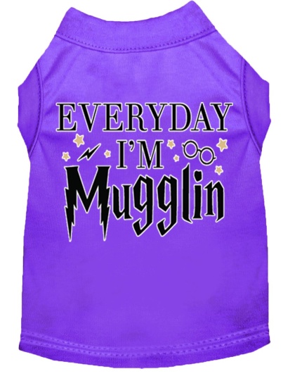 Everyday I'm Mugglin Screen Print Dog Shirt Purple Lg