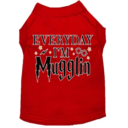 Everyday I'm Mugglin Screen Print Dog Shirt Red Lg