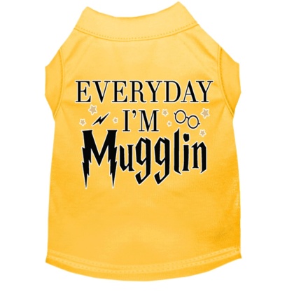 Everyday I'm Mugglin Screen Print Dog Shirt Yellow Lg