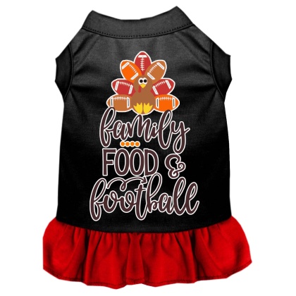 Family, Food, and Football Screen Print Dog Dress Black with Red Lg