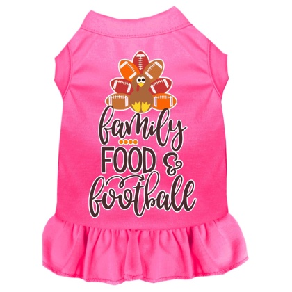 Family, Food, and Football Screen Print Dog Dress Bright Pink 4X
