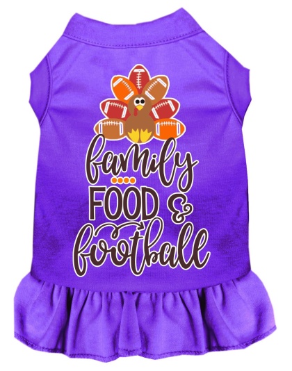 Family, Food, and Football Screen Print Dog Dress Purple 4X