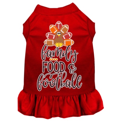 Family, Food, and Football Screen Print Dog Dress Red 4X