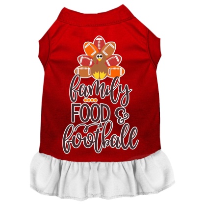 Family, Food, and Football Screen Print Dog Dress Red with White Lg