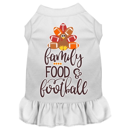 Family, Food, and Football Screen Print Dog Dress White 4X