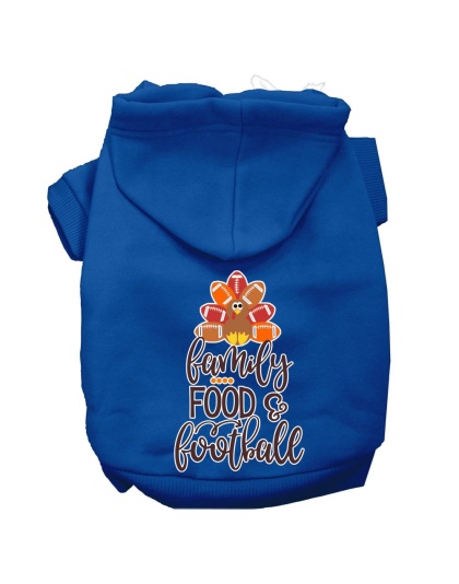 Family, Food, and Football Screen Print Dog Hoodie Blue L