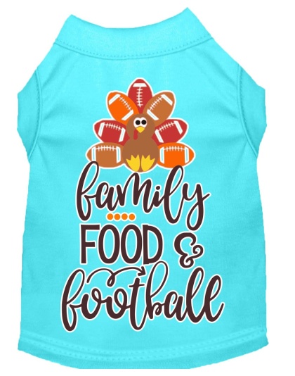 Family, Food, and Football Screen Print Dog Shirt Aqua Lg