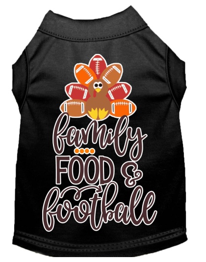 Family, Food, and Football Screen Print Dog Shirt Black Lg