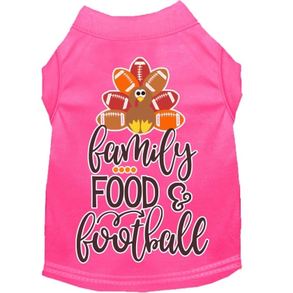 Family, Food, and Football Screen Print Dog Shirt Bright Pink Lg