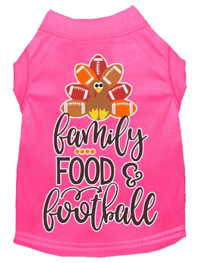 Family, Food, and Football Screen Print Dog Shirt Bright Pink Lg