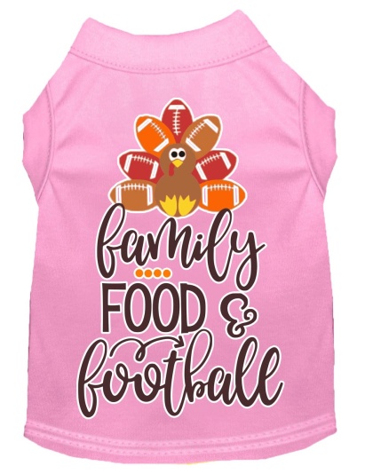 Family, Food, and Football Screen Print Dog Shirt Light Pink Lg