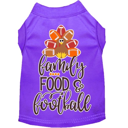 Family, Food, and Football Screen Print Dog Shirt Purple Lg