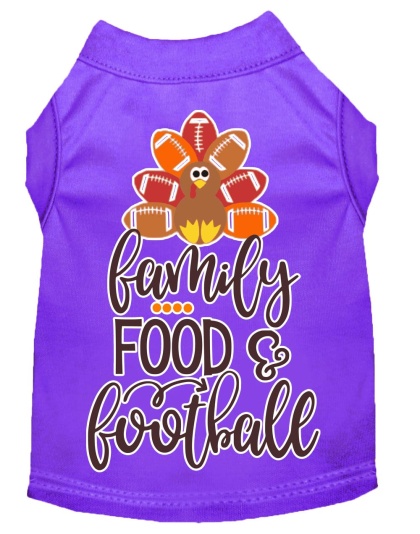 Family, Food, and Football Screen Print Dog Shirt Purple Lg