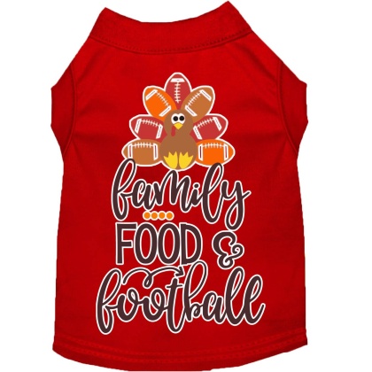 Family, Food, and Football Screen Print Dog Shirt Red Lg