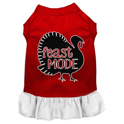 Feast Mode Screen Print Dog Dress Red with White Lg