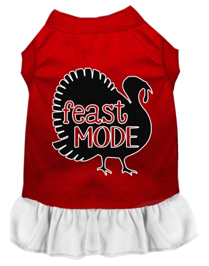 Feast Mode Screen Print Dog Dress Red with White Lg