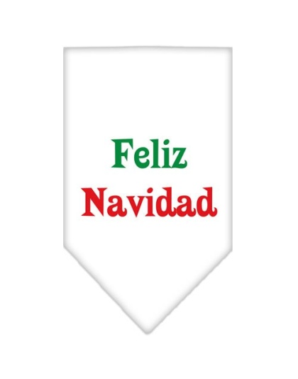 Feliz Navidad Screen Print Bandana White Large