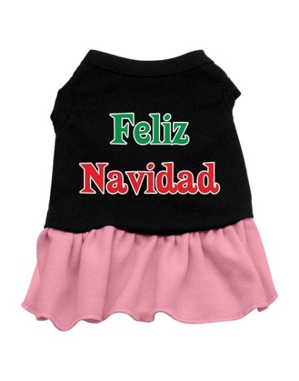 Feliz Navidad Screen Print Dress Black with Pink Lg