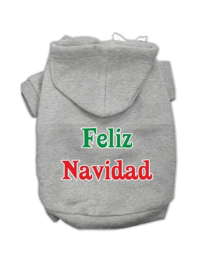 Feliz Navidad Screen Print Pet Hoodies Grey L