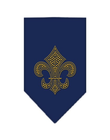 Fleur De Lis Gold Rhinestone Bandana Navy Blue large